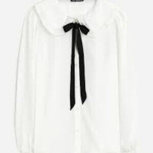 J.Crew Drapey Ruffle-Collar Button-Up Shirt - Size 14 - MF0235